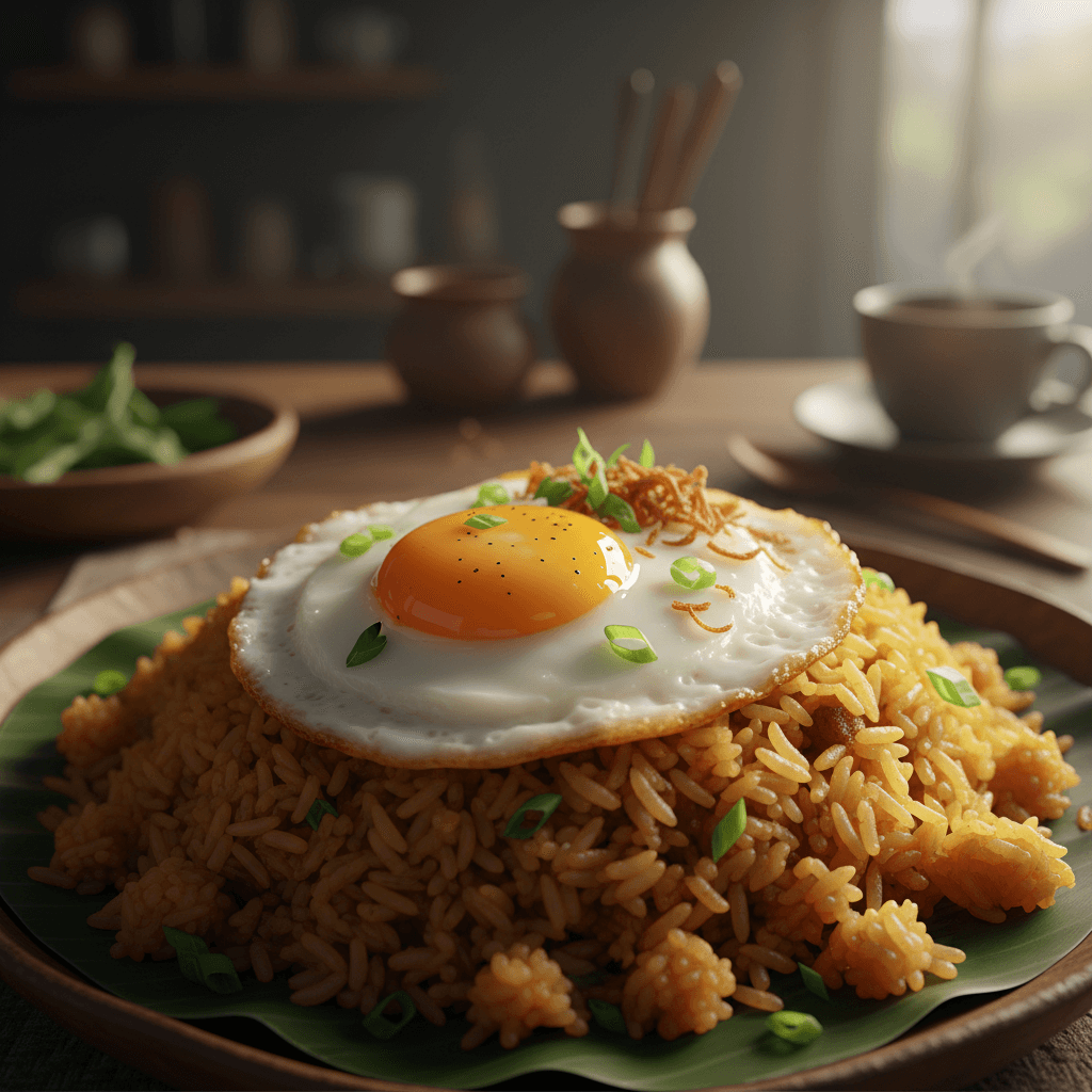 Signature nasi goreng kebuli with egg and garnish