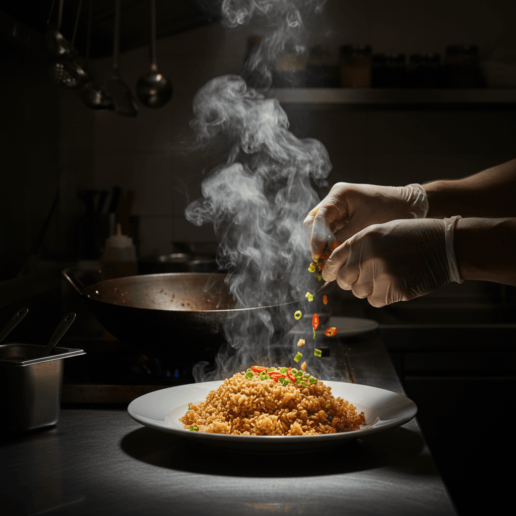 Chef plating nasi goreng kebuli
