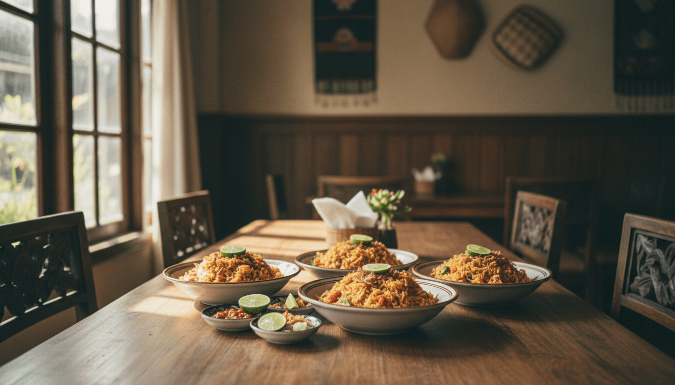 Traditional nasi goreng kebuli served at nasi goreng kebuli abah nanda restaurant in Tanah Bumbu