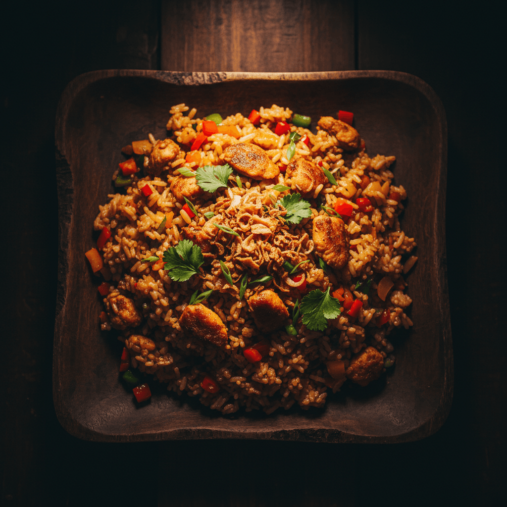 Nasi goreng with chicken and fresh peppers