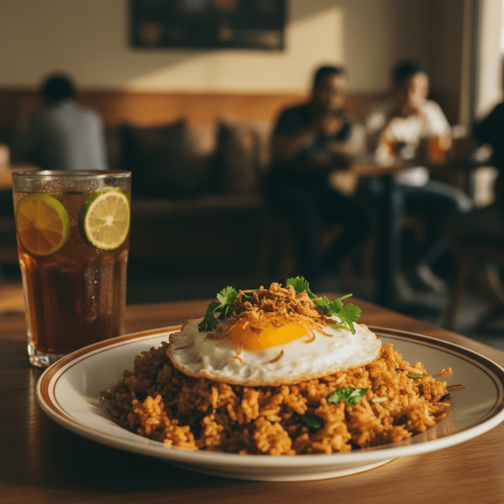 Kebuli fried rice with traditional presentation