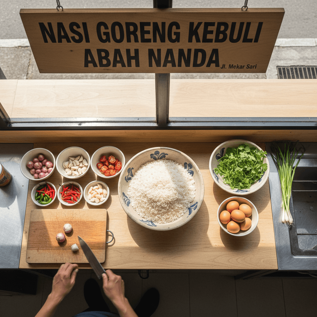 Fresh daily ingredients prepared for authentic nasi goreng kebuli service